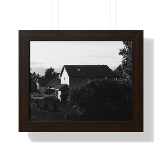 Framed Horizontal Poster — Black & White Neighborhood Photo Wall Art