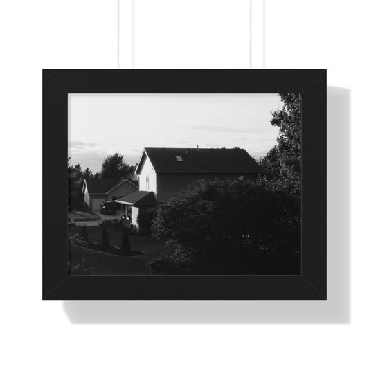 Framed Horizontal Poster — Black & White Neighborhood Photo Wall Art