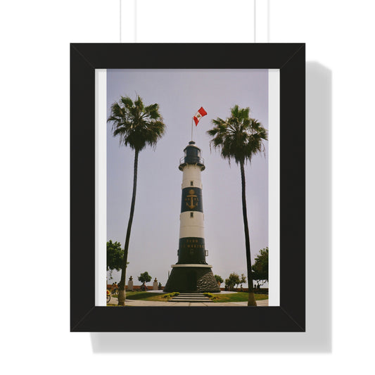 Lighthouse Palm Trees Framed Vertical Poster — Coastal Beach Wall Art